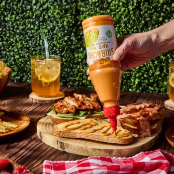 A spicy club sandwich recipe made with Lee Kum Kee Sriracha Mayo