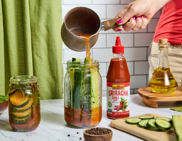 A homemade pickles recipe made with Lee Kum Kee chili sauces.