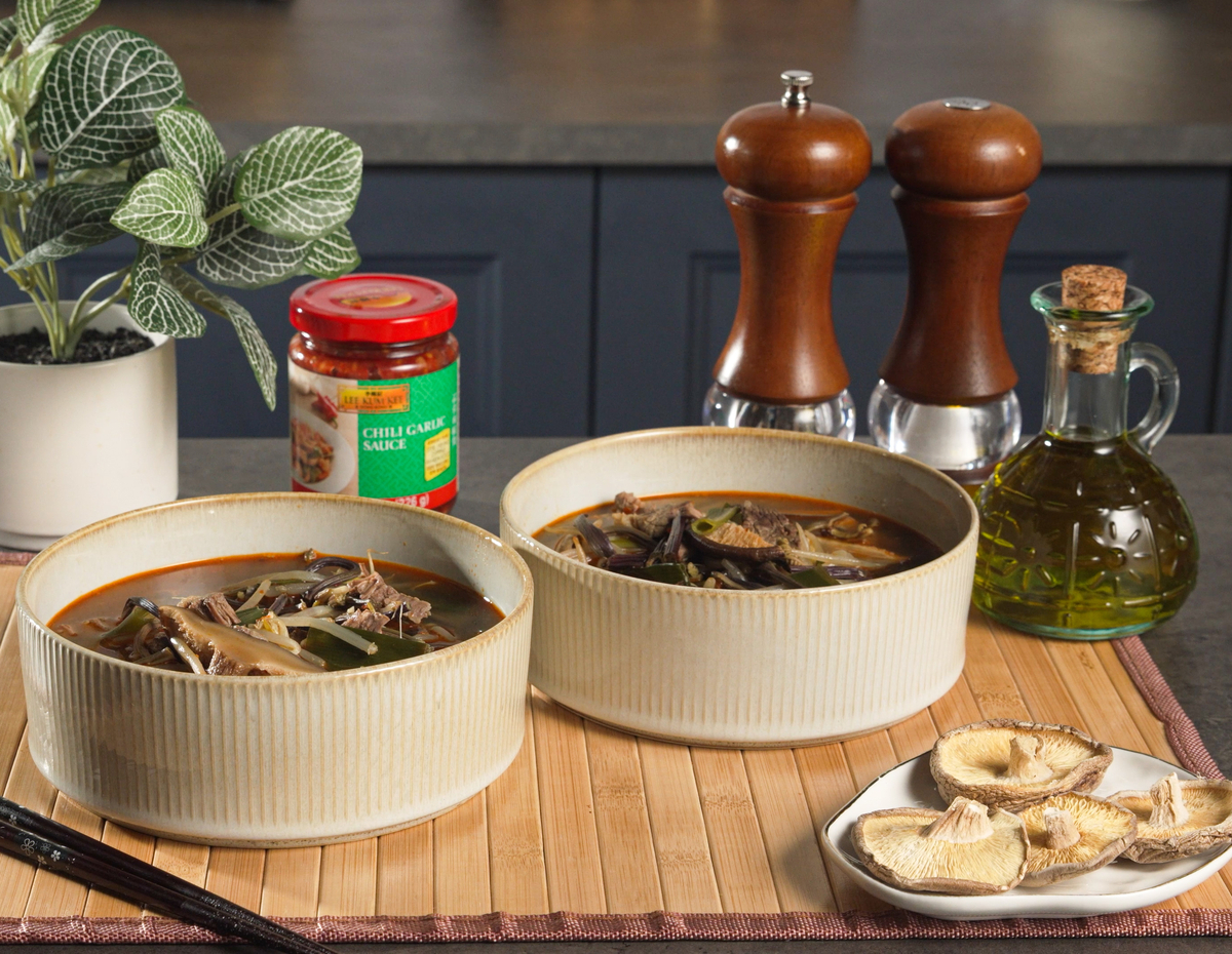A spicy korean beef soup recipe, yukgaejang, made with Lee Kum Kee sauces.
