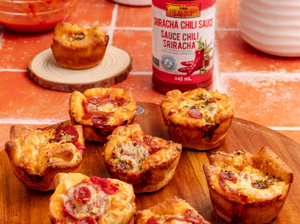 A spicy pizza puffs recipe made with Lee Kum Kee Sriracha.
