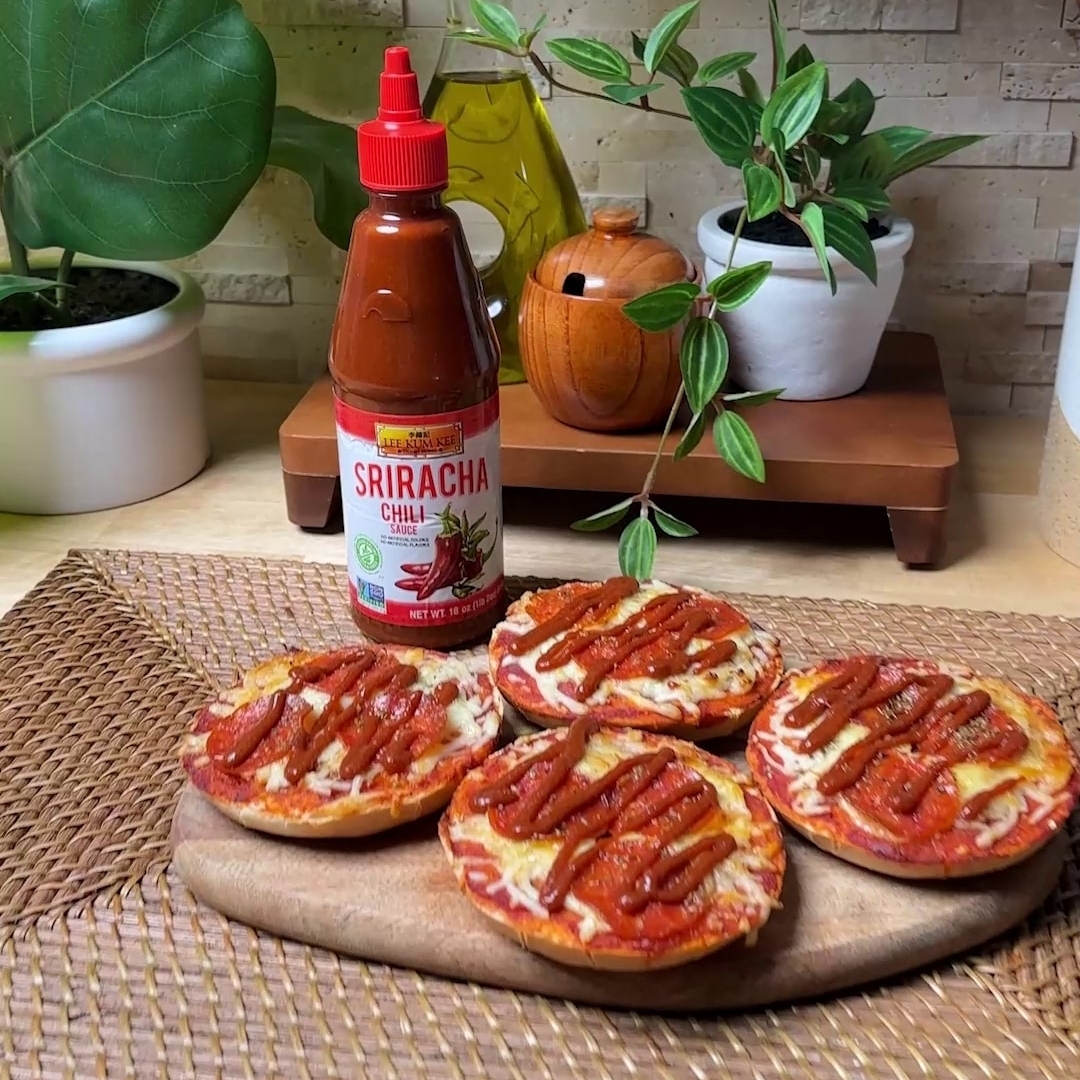 A spicy pizza bagels recipe made with Lee Kum Kee Sriracha