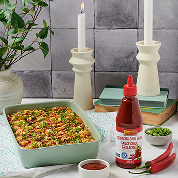 A spicy salmon sushi bake recipe made with Lee Kum Kee sauces.