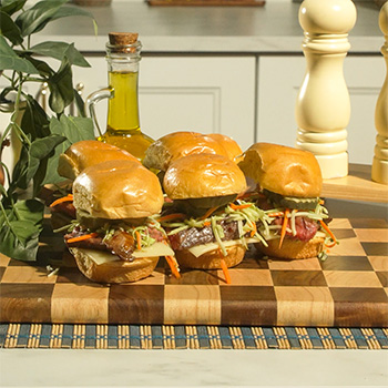 A steak sliders recipe finished with a hot honey sauce.