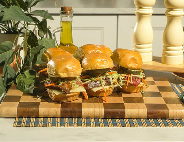 A steak sliders recipe finished with a hot honey sauce.