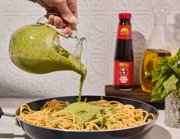A tallarines verdes recipe for Peruvian style green pasta with Lee Kum Kee oyster sauce.