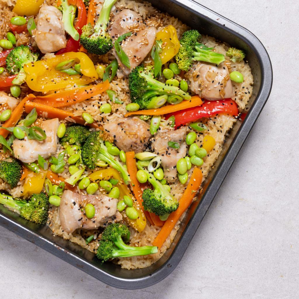 Teriyaki Chicken Vegetable  Rice Tray Bake