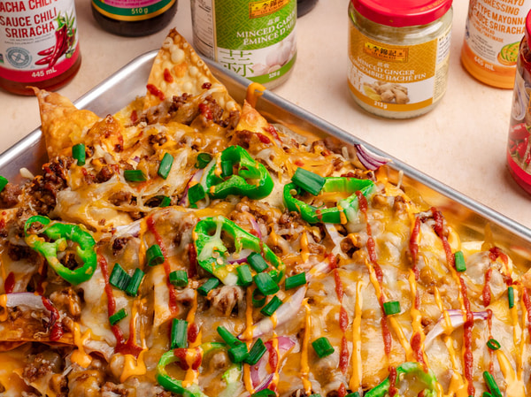A teriyaki chicken inspired nachos recipe with Lee Kum Kee sauces.
