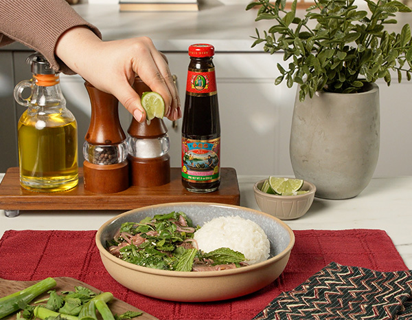 A Thai style beef salad recipe for Nam Tok Neua.