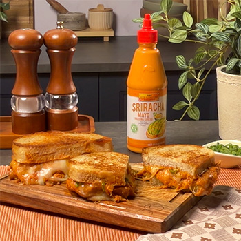 A spicy tuna melt recipe made with Korean spicy tuna.