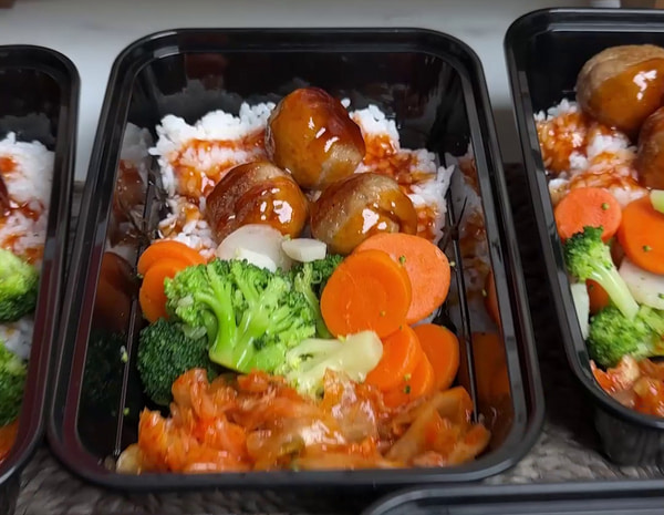 A turkey meatball recipe for meal prep rice bowls made with Lee Kum Kee sauces