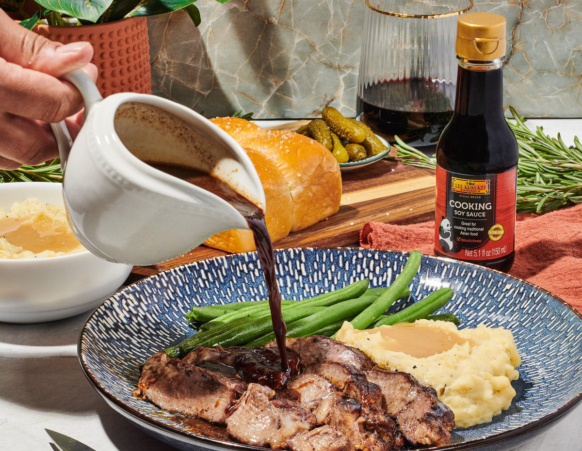 An umami garlic herb butter prime rib with au jus recipe made with Lee Kum Kee Minced Garlic.