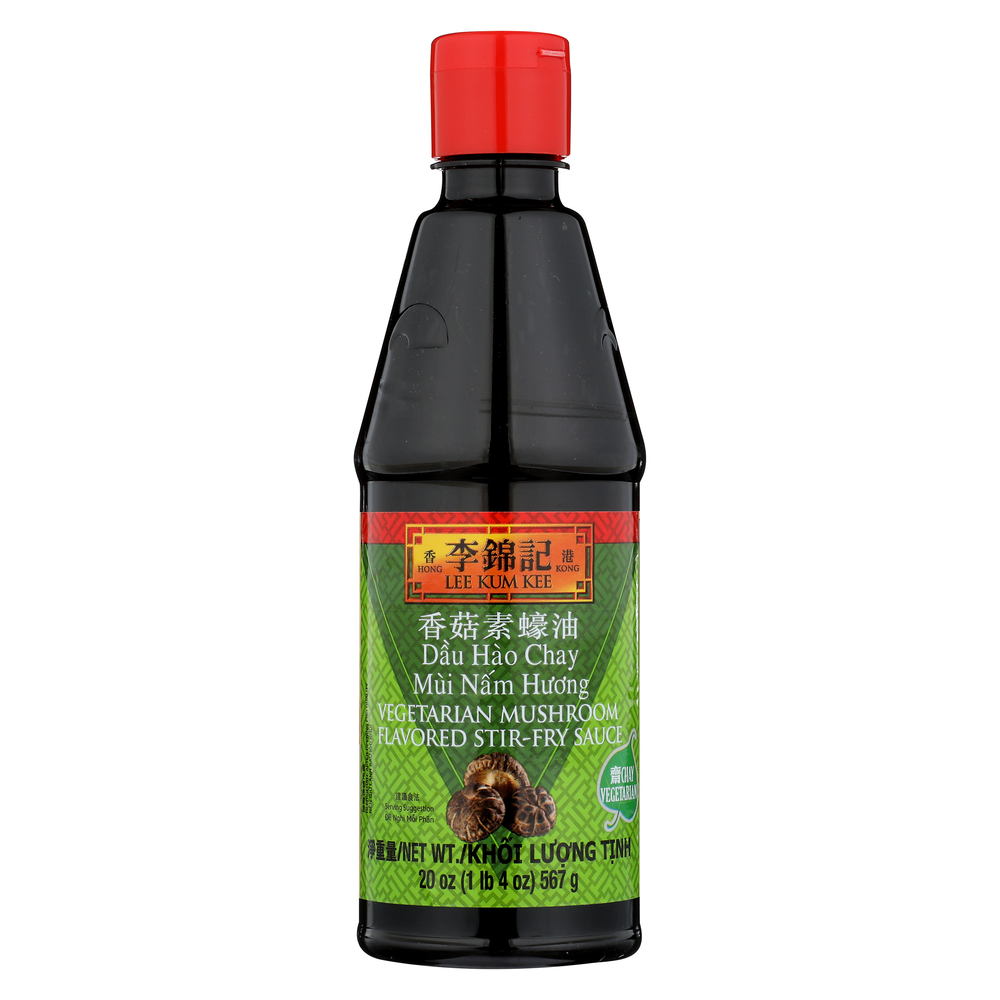 Vegetarian Mushroom Stir Fry Sauce by Lee Kum Kee in a 20 oz squeeze bottle.
