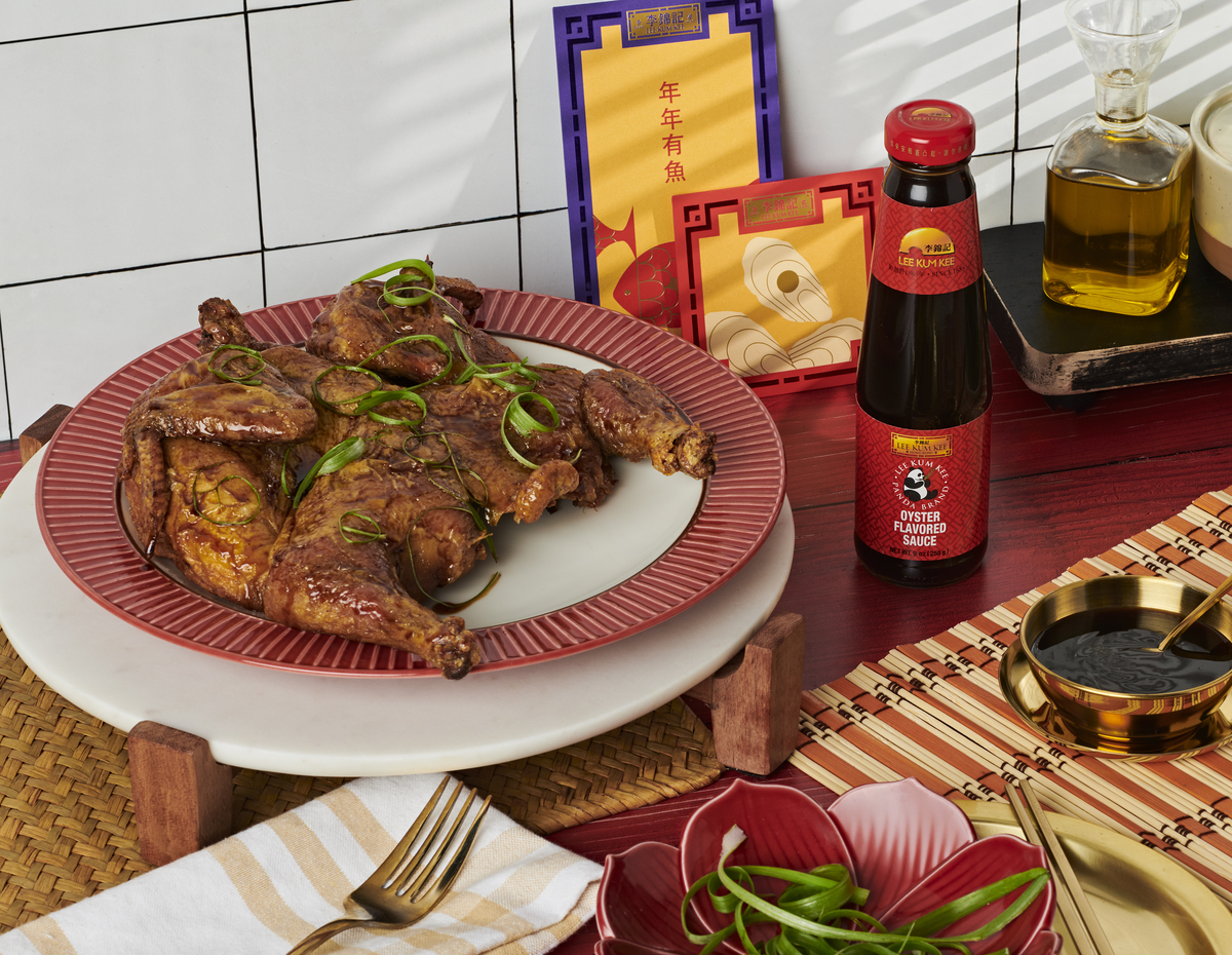 A whole chicken recipe with Lee Kum Kee oyster sauce glaze.