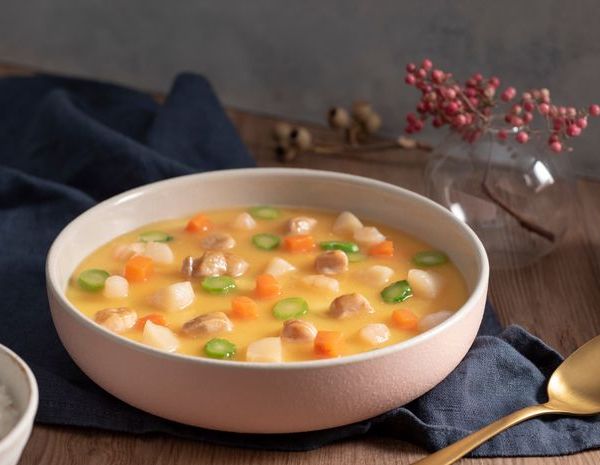 Steamed egg with chicken and vegetables
