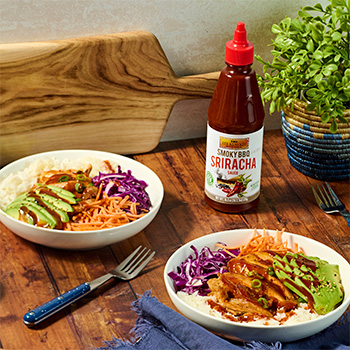 A BBQ Chicken bowl recipe made with smoky BBQ sriracha.
