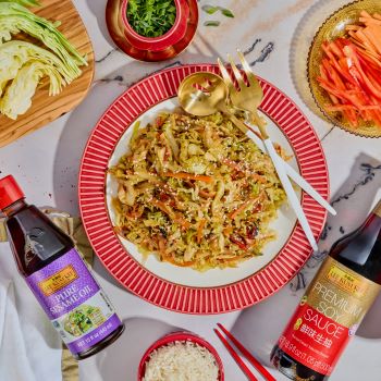 A cabbage stir fry recipe for Lunar New Year made with Lee Kum Kee Pure Sesame Oil.