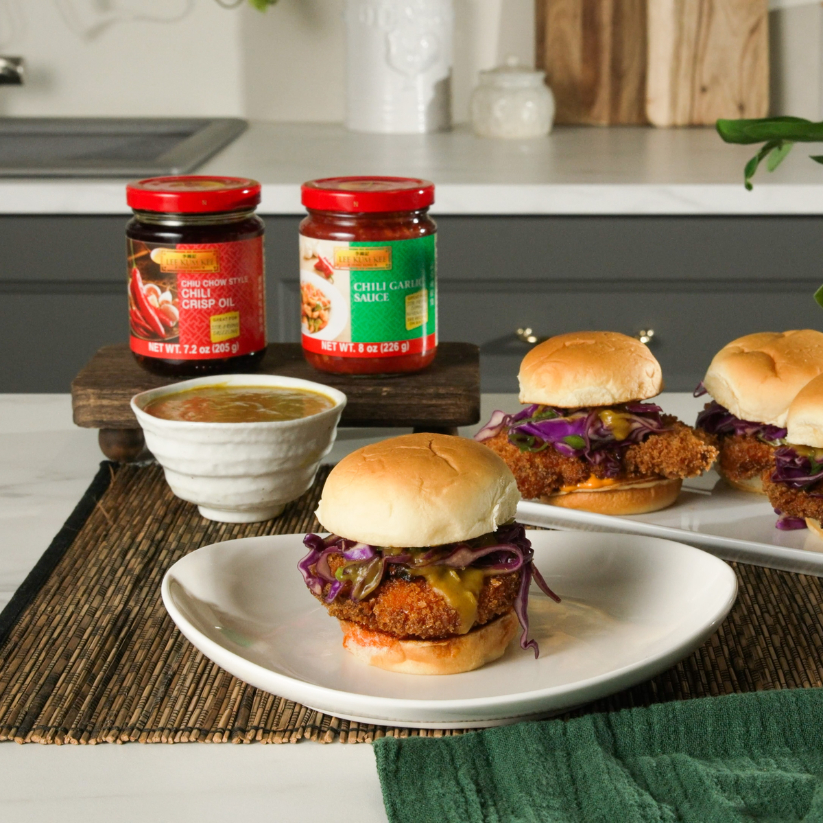 A chicken katsu curry sliders recipe layered in flavors of Lee Kum Kee chili sauces.