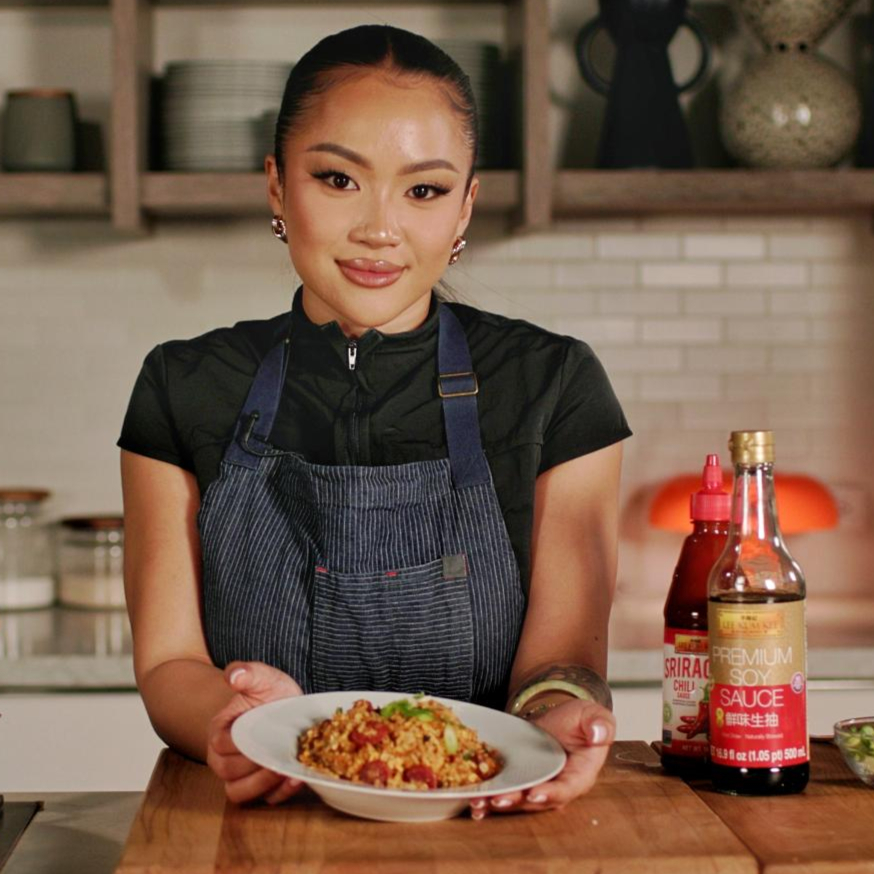 An easy fried rice recipe with Chinese Sausage by chef Tue Nguyen.