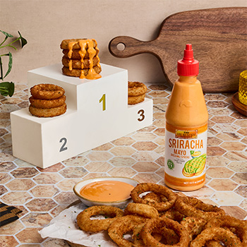 An onion rings recipe made with Italian breadcrumbs to resemble gold medals.