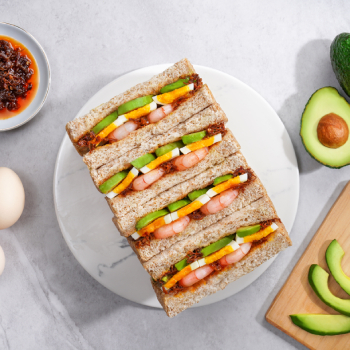 Shrimp Avocado and SoftBoiled Egg Sandwich with Seafood XO Sauce