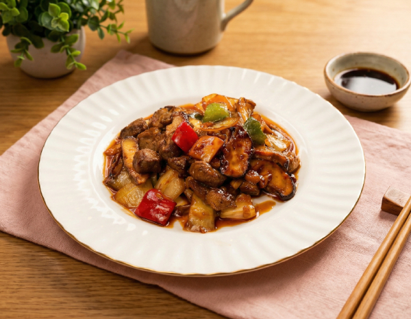 Stir Fried Beef Tenderloin Cubes with Mixed Mushrooms in Teriyaki Sauce