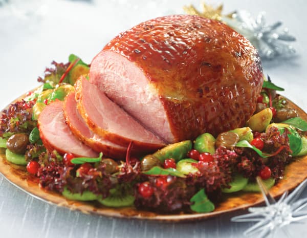 Baked Gammon in Plum Sauce serves with Brussels in Oyster Sauce