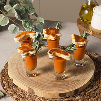 A grilled cheese and tomato soup recipe in shooters for the holidays.