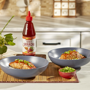 A honey sriracha salmon marinade with Lee Kum Kee Honey Sriracha Sauce.