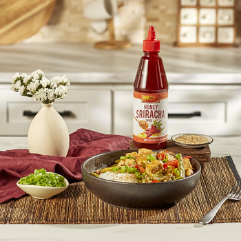 A honey sriracha tofu stir fry recipe with Lee Kum Kee Honey Sriracha