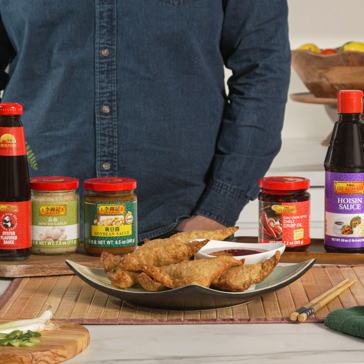 A Lao sausage wonton recipe with Lee Kum Kee Sweet Chili for dipping.