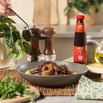 An osso bucco recipe for braised beef shank made with oyster sauce.