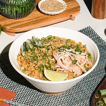 A peanut butter ramen version of an instant ramen recipe.