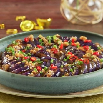 Terong goreng dengan daging vegetarian