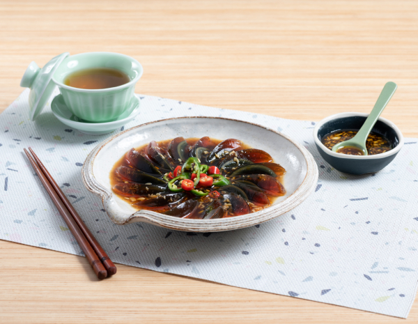 Century Egg with Green Chili Pepper and Vinegar