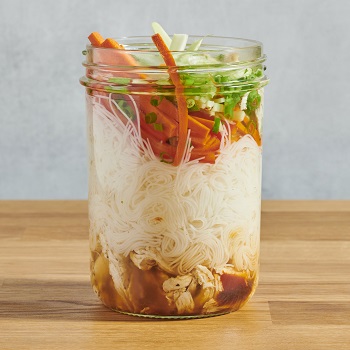 Mason Jar Instant Noodles on a wooden tabletop
