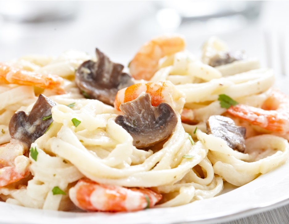 Seafood Fettuccini in Mushroom Cream Sauce