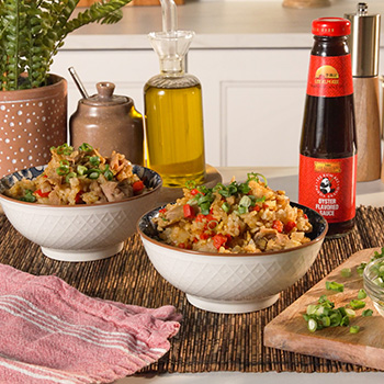 A rice cooker recipe for a Japanese curry rice recipe made with Lee Kum Kee sauces.