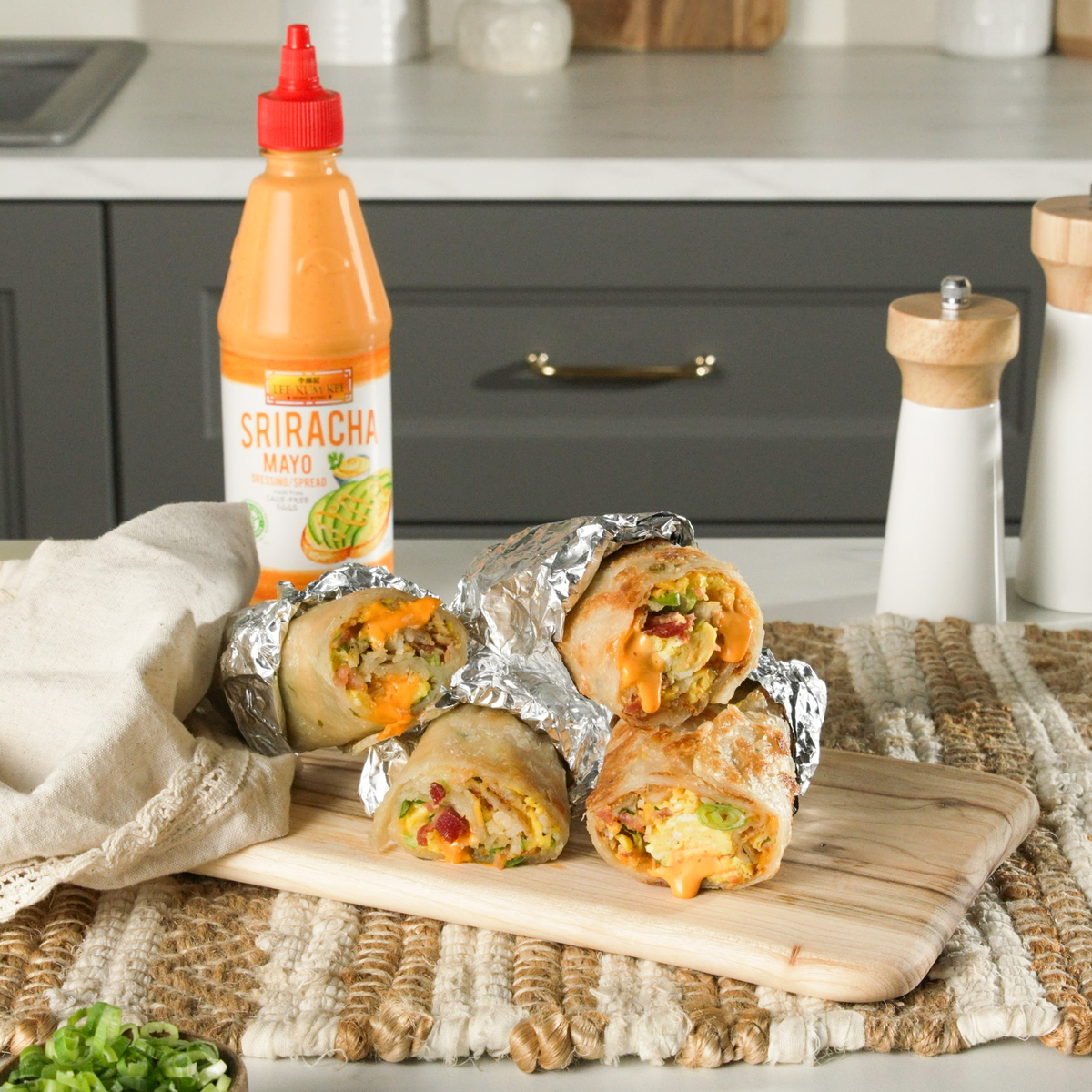 A scallion pancake breakfast burrito recipe made with Lee Kum Kee Sauces.