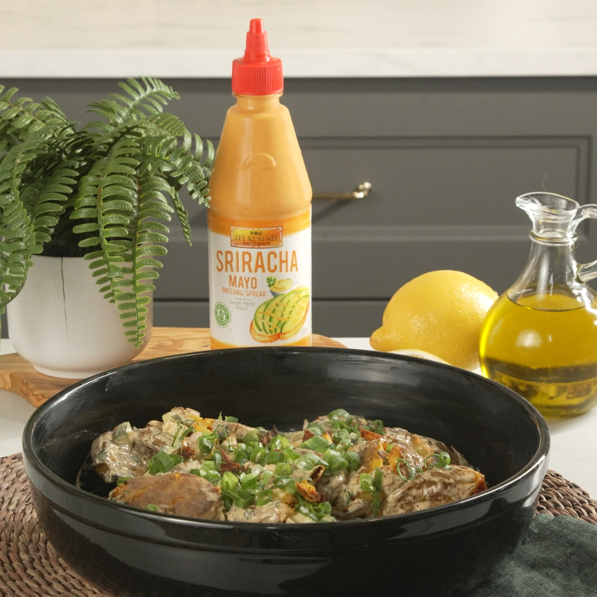 A spicy crispy smashed potato salad recipe perfect for gameday.