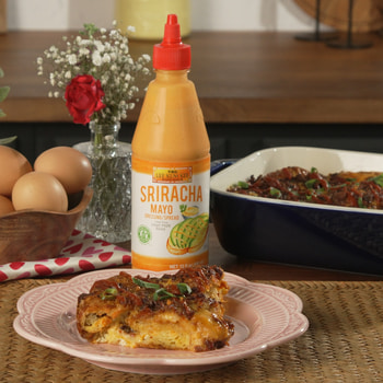 A Croissant Breakfast Bake Recipe made with Lee Kum Kee Sriracha sauces. 