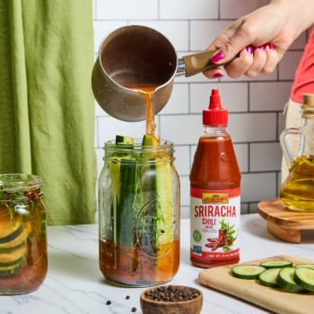 A homemade pickles recipe made with Lee Kum Kee chili sauces.
