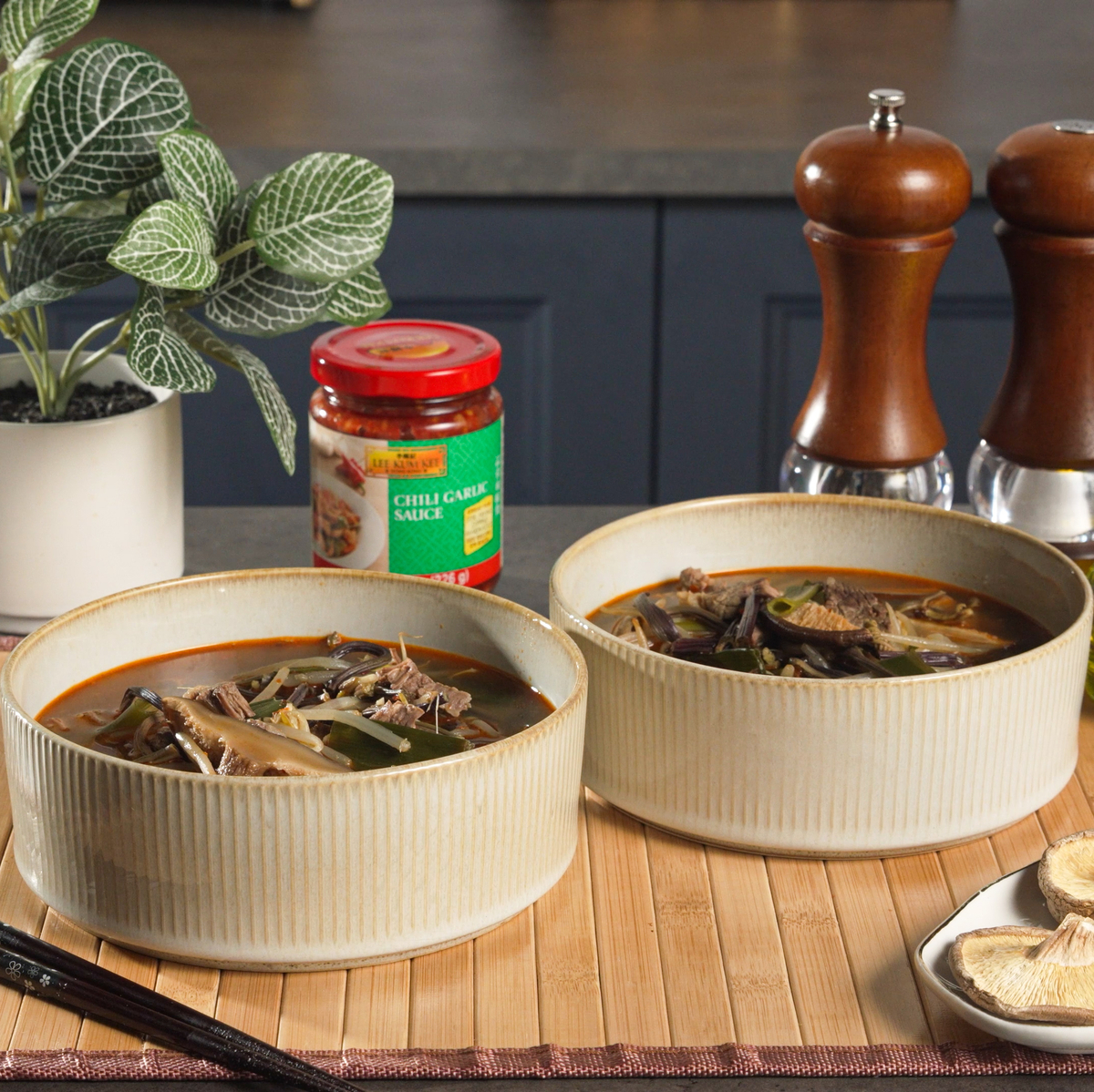 A spicy korean beef soup recipe, yukgaejang, made with Lee Kum Kee sauces.
