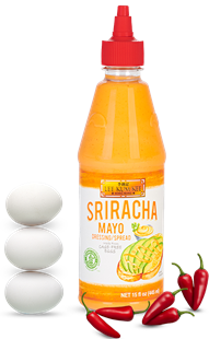 Bottle of Lee Kum Kee Sriracha Mayo, a creamy and spicy mayonnaise perfect for sandwiches, burgers, and dipping sauces.