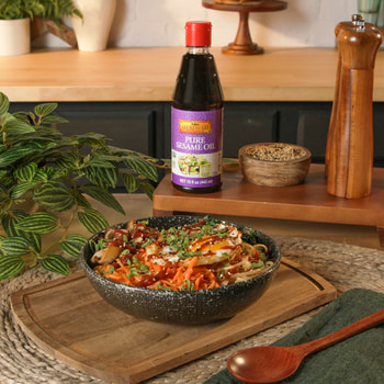 A veggie bibimbap with brown rice recipe made with Lee Kum Kee sauces.